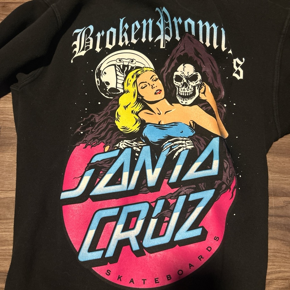 Santa Cruz Skateboards Black Sweater with Blue and Pink Graphics